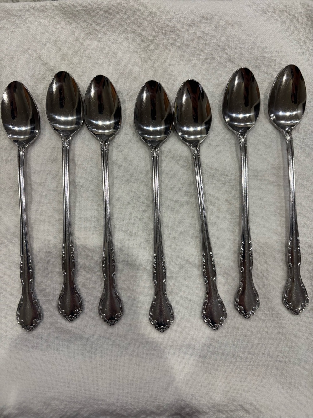 Set of 7 Vintage Queen's Court Iced Tea Spoons Long Handle Beverage/Barware